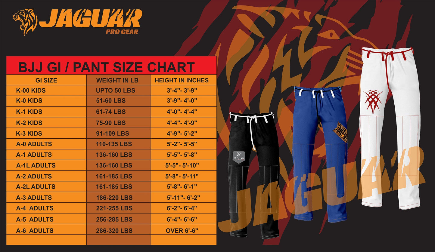 Jaguar - Regular BJJ Bottoms Jiu-Jitsu Pants 10oz Canvas Pure Cotton Very Light Weight For Brazilian Jiu Jitsu