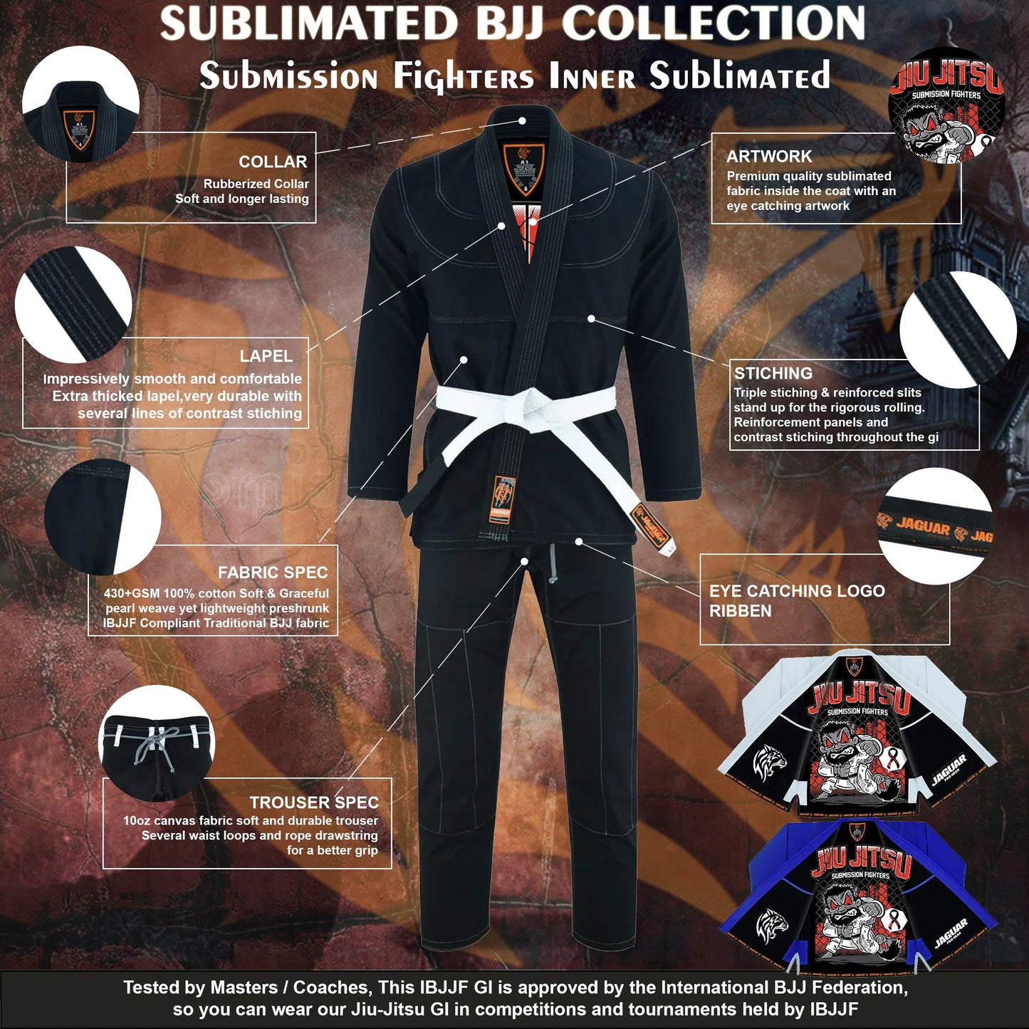 Jaguar Pro Gear – Submission Fighters Inner Sublimated - Pro Brazilian Jiu Jitsu BJJ Kimono Gi Uniform Unisex